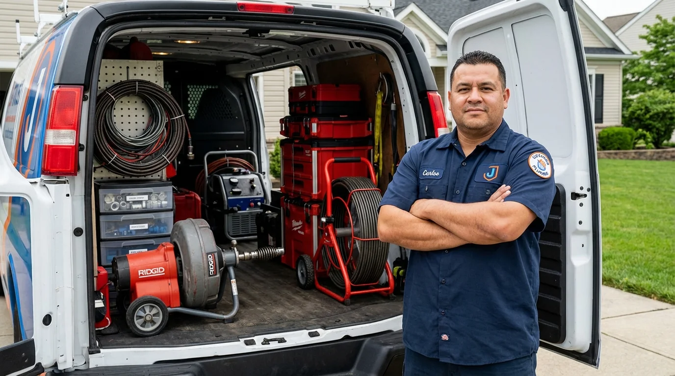 Professional drain cleaning equipment and Johns Plumbing LLC plumber in Walcott