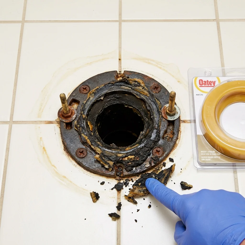 Failed wax ring showing water seepage at the base of a toilet in a Walcott, IA home
